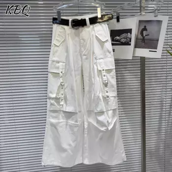 Женские однотонные брюки KBQ с карманами, с высокой талией и поясом