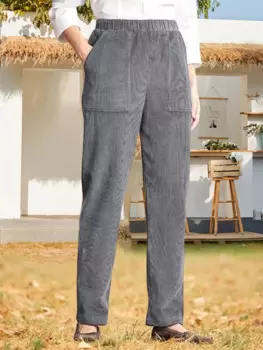 Женские однотонные прямые повседневные брюки в полоску с эластичным поясом