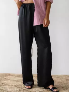 Женские однотонные шелковые брюки для отдыха с эластичным поясом и широкими штанинами, повседневные брюки с завязками