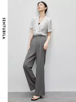 Женские офисные костюмы SENTUBILA, пиджак с коротким рукавом и брюки с широкими штанинами, летние новые костюмы с блейзером 142Z54498, 2024