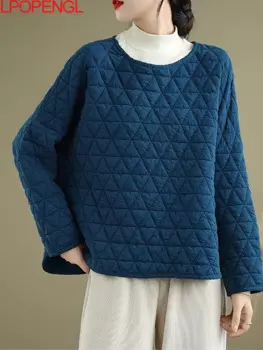 Женские осенние и зимние новые повседневные и универсальные толстовки с круглым вырезом и длинными рукавами, пуловеры, простой толстый уличный хлопковый топ