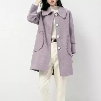 Женские пальто осенне-зимнее шерстяное пальто с бортами Женская Весенняя шерстяная одежда длинное модное элегантное женское розовое пальто LWL1330