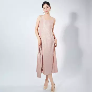 Женские платья миаке, модное плиссированное платье с высокой эластичностью и лямкой на шее