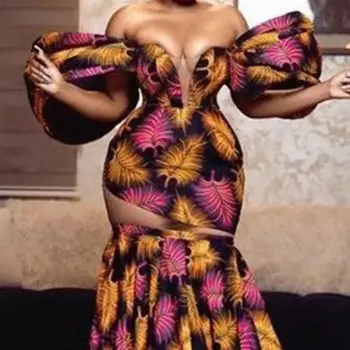 Женские платья, новинка 2023, соблазнительные официальные платья с открытыми плечами и цветочным принтом, с открытой спиной, модное платье-Русалка Макси с пышными рукавами