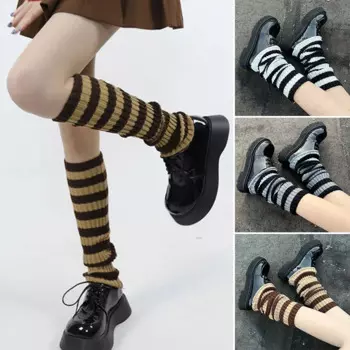 Женские полосатые гетры, длинные носки в стиле "Лолита", вязаные леггинсы, японские конфеты, зимние теплые носки, кавайные гетры для рук