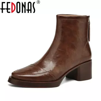 Женские полусапожки Челси FEDONAS, Черные полусапожки из натуральной кожи на высоких каблуках, обувь для офиса на осень и зиму
