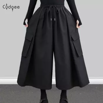 Женские повседневные широкие брюки с высокой талией, летние однотонные брюки-палаццо, капри больших размеров с завязками и карманами, укороченные брюки