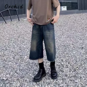 Женские повседневные Стильные бриджи 2024, летние винтажные свободные потертые шорты с высокой талией, мужские мешковатые джинсовые шорты с широкими штанинами Y2K