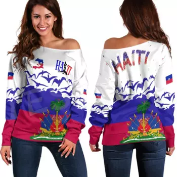 Женские повседневные свитшоты с длинным рукавом X4, винтажные свитшоты с рисунком флага страны Карибского моря, Гаити в стиле ретро, с рисунком татуировки, с открытыми плечами