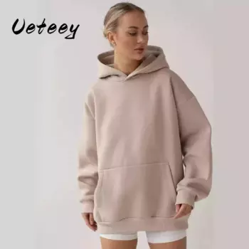 Женские повседневные топы Ueteey, сезон осень-зима 2024, свитшот с длинными рукавами и капюшоном с карманами, женская уличная одежда, толстовки оверсайз