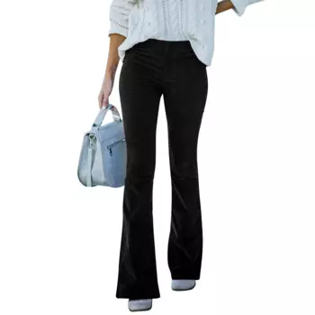 Женские повседневные вельветовые брюки с высокой талией, облегающие брюки с карманами, черного цвета