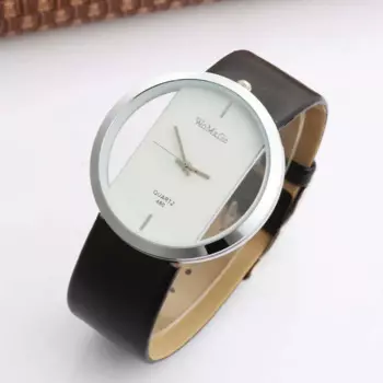 Женские прозрачные кварцевые часы на кожаном ремешке