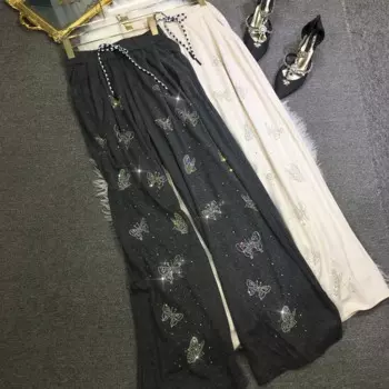 Женские прямые брюки Bella Philosophy, синельные брюки с высокой талией, длинные брюки с бриллиантами для осени и зимы,