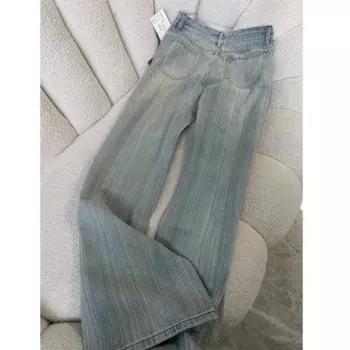 Женские прямые джинсы в полоску, Новинка лета 2024, стройнящие свободные драпированные широкие брюки с высокой талией