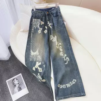 Женские прямые джинсы в стиле «хип-хоп», с высокой талией