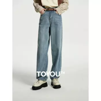 Женские прямые свободные джинсы с высокой талией, на осень