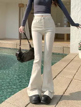 Женские расклешенные джинсы Benuynffy Y2k в стиле ретро, весна 2024, новая мода, корейский стиль, женские облегающие брюки с высокой талией и белым поясом
