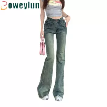 Женские расклешенные джинсы Boweylun, Осенние новые прямые джинсовые брюки с заниженной талией для похудения