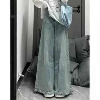 Женские расклешенные джинсы, винтажные Свободные повседневные широкие брюки в стиле Харадзюку с высокой талией, длинные женские брюки Y2K