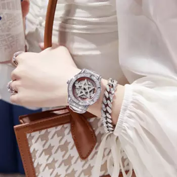 Женские Роскошные Кварцевые часы со звездой и небом, модные и элегантные часы с бриллиантами, часы с пентаграммой, водонепроницаемые женские часы L99