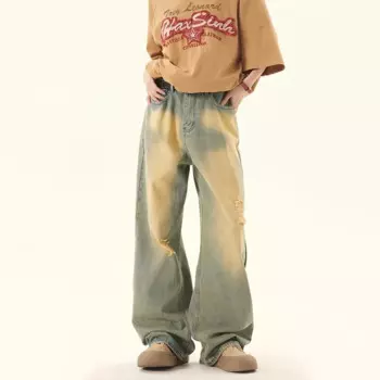 Женские рваные джинсы Slergiri Y2k, уличная одежда, старые мешковатые джинсовые брюки с завышенной талией, американские винтажные длинные брюки с широкими штанинами