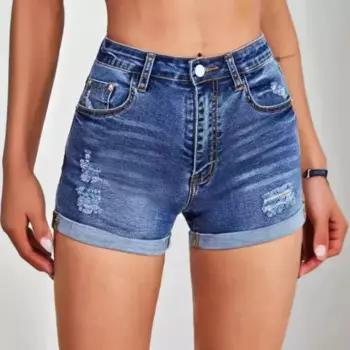 Женские рваные джинсы стрейч с высокой талией