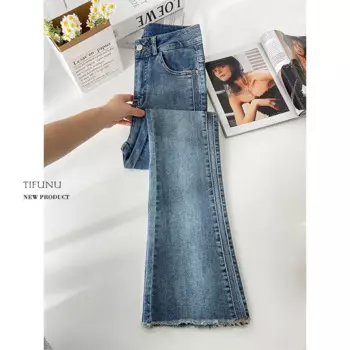 Женские рваные джинсы в стиле ретро с завышенной талией