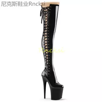 Женские сапоги из микрофибры, черные высокие сапоги до колена на толстой платформе и высоком каблуке, в стиле панк, Осень-зима