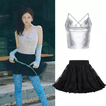Женские сценические костюмы в стиле K-POP, сексуальные танцевальные костюмы в стиле ГОГО, серебряная верхняя кружевная юбка, одежда для джаза, одежда для сцены и джаза, танцевальная одежда DWY10049