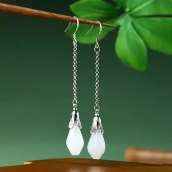 Женские серьги из серебра 925 пробы, с натуральным нефритом