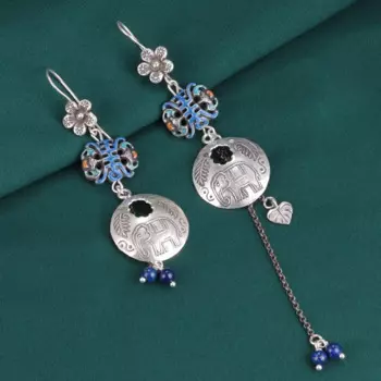 Женские серьги-подвески с эмалью, серебряные серьги с длинной кисточкой и Лазуритом