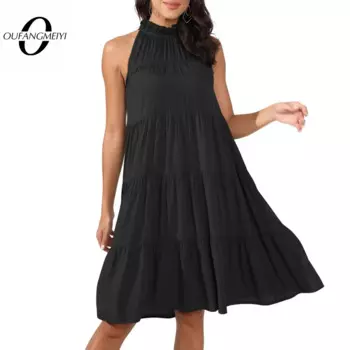 Женские шикарные однотонные платья Sumer небесно-красного цвета, повседневное свободное праздничное расклешенное платье EA334