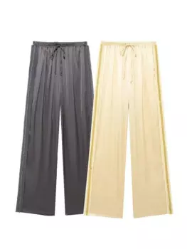 Женские широкие брюки со шнуровкой и завышенной талией, в складку