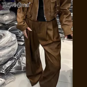 Женские широкие брюки TWOTWINSTYLE, свободные минималистичные брюки с высокой талией и карманами