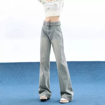 Женские широкие джинсы в полоску, НОВЫЕ шикарные женские джинсы в стиле ретро с высокой талией