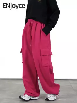 Женские спортивные широкие брюки на шнуровке с карманами, сезон осень-зима 2024, женская уличная одежда, мешковатые брюки-карго с высокой талией, женские штаны