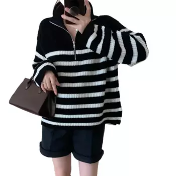 Женские свитера полосатый вязаный шерстяной свитер на молнии 117