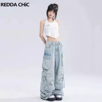 Женские свободные джинсы ReddaChic Y2k, большие размеры