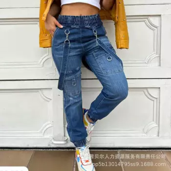 Женские свободные джинсы с карманами, джинсы-карандаш с высокой эластичной талией, весна-осень 2023