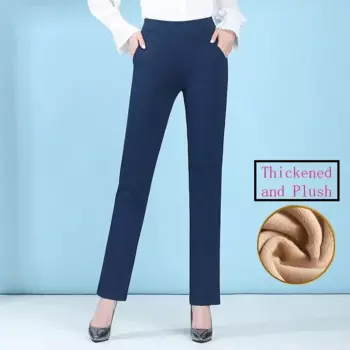 Женские свободные и черные прямые брюки, осень и зима 2024, новые плюшевые и утолщенные повседневные длинные брюки с высокой талией и карманами