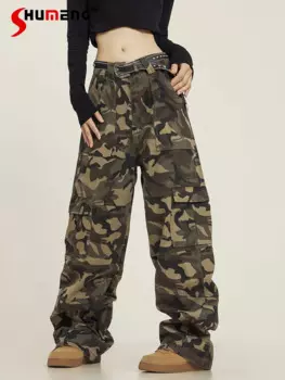 Женские свободные камуфляжные брюки, универсальные повседневные брюки-карго в американском стиле, осень