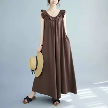 Женские свободные комбинезоны без рукавов Johnature, повседневные Простые слитные комбинезоны с широкими штанинами для лета, 2024