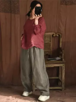 Женские свободные однотонные брюки с поясом на резинке, Женские винтажные брюки на весну и лето, женские брюки 2023
