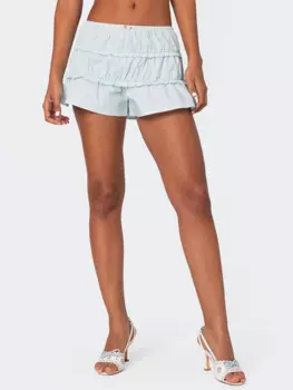Женские свободные шорты с оборками, летние повседневные однотонные короткие брюки с эластичным поясом для отпуска, Пляжная Клубная уличная одежда