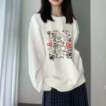 Женские свободные толстовки с круглым вырезом, новинка 2024, топ с красочным принтом мира, модная Толстовка большого размера на весну и осень