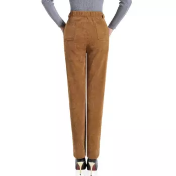 Женские теплые вельветовые зимние утепленные брюки, повседневные женские эластичные свободные черные бархатные брюки с высокой талией размером 5XL