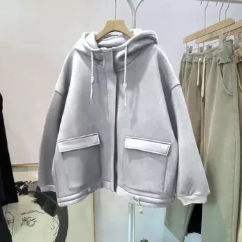 Женские толстовки Harajuku, уличная одежда, кавайная Толстовка большого размера на молнии, корейский стиль, топы с длинным рукавом