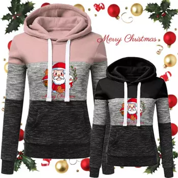 Женские толстовки на осень и зиму, женские толстовки с рождественским принтом, толстовки с длинным рукавом и капюшоном, пуловеры, джемперы