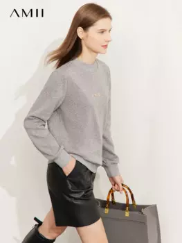 Женские толстовки в стиле минимализма AMII, зима 2024, новый однотонный Модный повседневный плотный пуловер с высоким воротником, топы 12260085