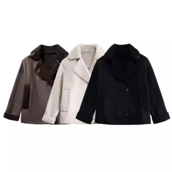 Женские Толстые Куртки из искусственной кожи, сезон осень-зима, теплые пальто из смешанной шерсти, демисезонная плюшевая куртка, женская верхняя одежда, 2024